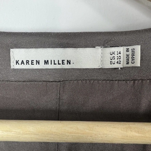 Karen Millen Taupe Gray Cap Sleeve Sheath Dress Size 10 EU 42 Tie Front - Picture 8 of 14